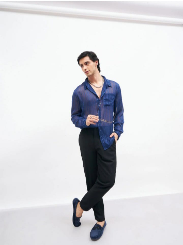 Uptown Funky Unisex navy Lurex Party Shirt